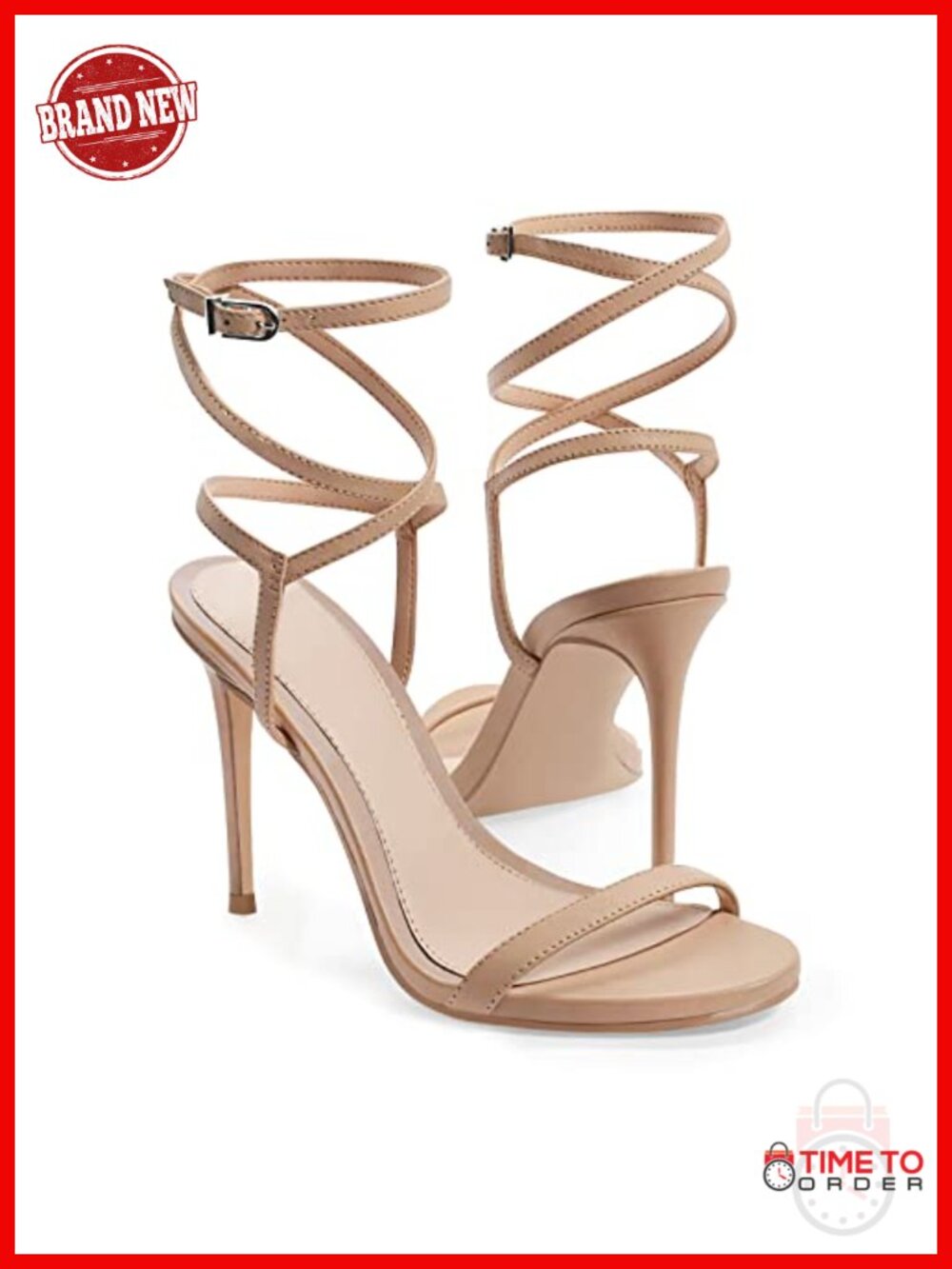 Faux Leather Peep Toe Lace Up Ankle Strap Stiletto Heeled Sandals